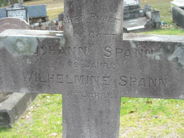 Johann SPANN  | aged 89  | Wilhelmine SPANN  | aged 87  | Eagleby Cemetery, Gold Coast City  | 