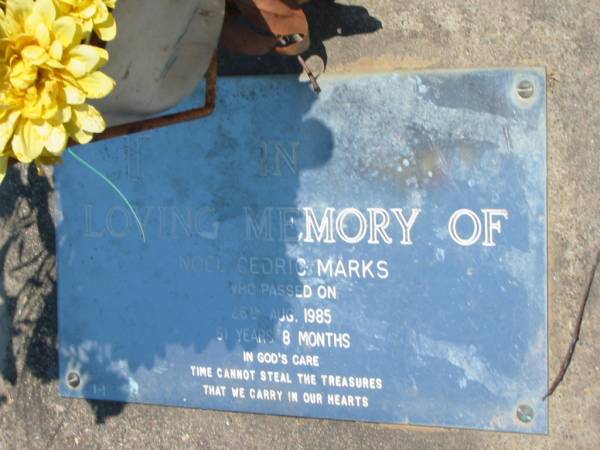 Noel Cedric MARKS  | 29 Aug 1985, aged 61 years 8 months  | Eagleby Cemetery, Gold Coast City  | 