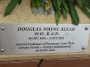 
Douglas Wayne ALLAN,
29 Dec 1943 - 1 Oct 2002,
husband of Rosemary (nee RYE);
St Lukes Anglican Church, Ekibin, Brisbane
