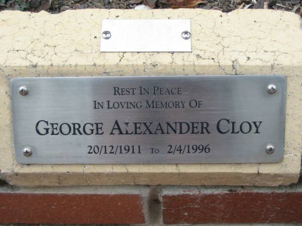 George Alexander CLOY,  | 20-12-1911 - 2-4-1996;  | St Luke's Anglican Church, Ekibin, Brisbane  | 