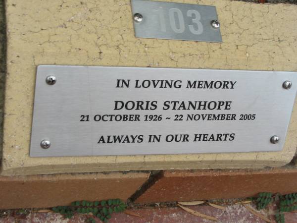 Doris STANHOPE,  | 21 Oct 1926 - 22 Nov 2005;  | St Luke's Anglican Church, Ekibin, Brisbane  | 