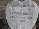 
Arthur DIOTH,
died 11 Dec 1923 aged 1 month;
Emu Creek cemetery, Crows Nest Shire
