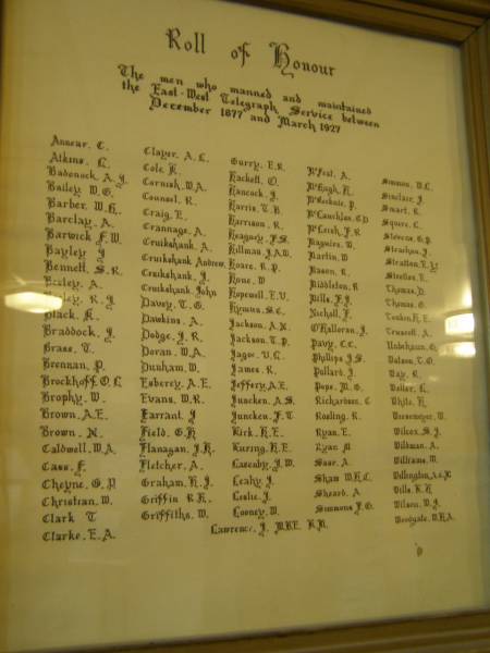 Roll of Honour,  | Eucla museum,  | Nullarbor Plain,  | Eyre Highway,  | Western Australia  | 