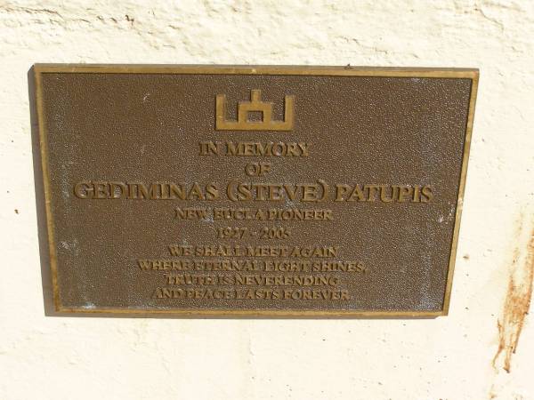 Gediminas (Steve) PATUPIS,  | (1927 - 2005)  | Eucla willage,  | Nullarbor Plain,  | Eyre Highway,  | Western Australia  | 