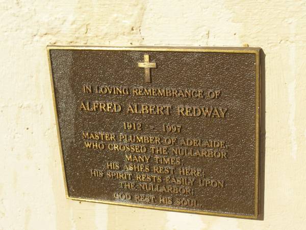 Alfred Albert REDWAY;  | (1912 - 1997)  | Eucla willage,  | Nullarbor Plain,  | Eyre Highway,  | Western Australia  | 