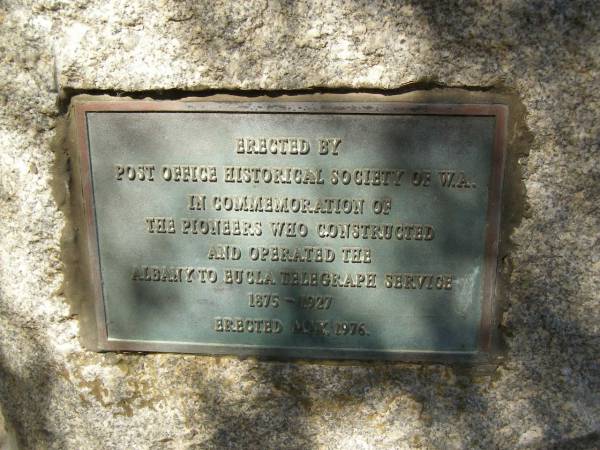 East-West Telegraph Service memorial,  | Eucla willage,  | Nullarbor Plain,  | Eyre Highway,  | Western Australia  | 