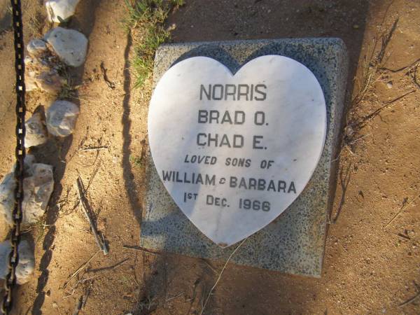Brad O NORRIS  | Chad E NORRIS  | d: 1 Dec 1966  | sons of William and Barbera NORRIS  |   | Exmouth Cemetery, WA  | 