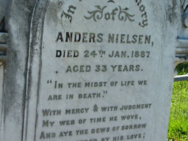 Anders NIELSEN  | 24 Jan 1887, aged 33  | Fassifern Pioneer Cemetery  | 