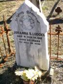 Johanna S. LUDCKE, died 18 March 1913 aged 85 years; Fernvale General Cemetery, Esk Shire 