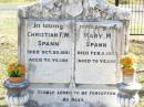 
Christian F.W. SPANN,
died 20 Oct 1931 aged 78 years;
Mary M. SPANN,
died 5 Feb 1933 aged 75 years;
Fernvale General Cemetery, Esk Shire
