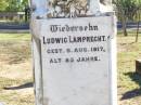 Gustine LAMPRECHT, born 26 Nov 1831 died 18 Nov 1908 aged 77 years; Ludwig LAMPRECHT, died 6 Aug 1917 aged 85 years; Fernvale General Cemetery, Esk Shire 