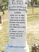 Frederick William LUBKE, born 20 May 1887 died 9 Sept 1921 aged 34 years 3 months; Fernvale General Cemetery, Esk Shire 