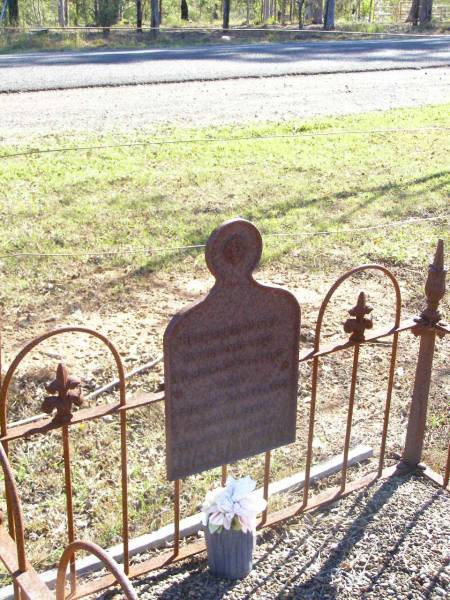 Wilhelmine Caroline ARNDT, wife,  | died 22 Oct 1903,  | erected by husband;  | Fernvale General Cemetery, Esk Shire  | 