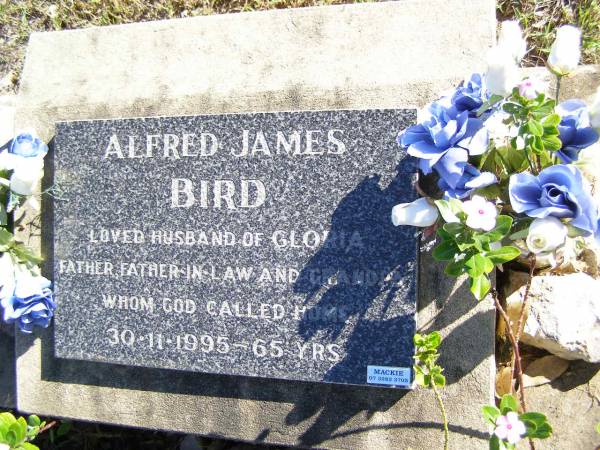 Alfred James BIRD,  | husband of Gloria,  | father father-in-law grandad,  | died 30-11-1995 aged 65 years;  | Fernvale General Cemetery, Esk Shire  | 