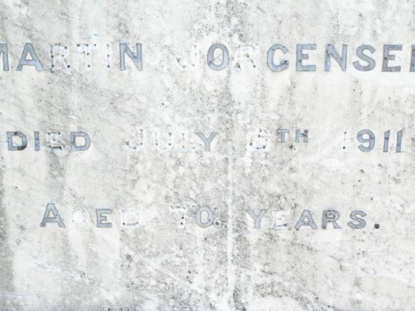 Inga JORGENSEN,  | wife of Martin JORGENSEN,  | died 5 July 1911 aged 70 years;  | Martin JORGENSEN, father,  | died 29 March 1916 aged 69 years;  | Forest Hill Cemetery, Laidley Shire  | 