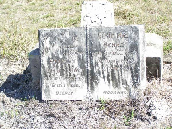 children;  | Stanley Otto SCHAD,  | died 27 April 1922 aged 1 year;  | Elsie May SCHAD,  | died 31 Dec 1927 aged 11 years 7 months;  | Forest Hill Cemetery, Laidley Shire  | 