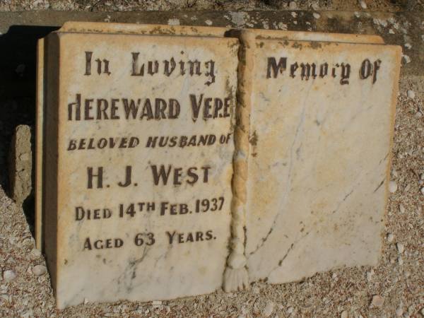 Hereward Vere WEST;  | (d: 14 Feb 1937, aged 63)  | Fowlers Bay cemetery, South Australia  | 