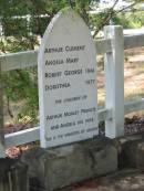 
Arthur Clement,
Angela Mary,
Robert George 1866,
Dorothea 1877,
The children of
Arthur Morley FRANCIS
and Angela his wife

Francis Look-out burial ground, Corinda, Brisbane
