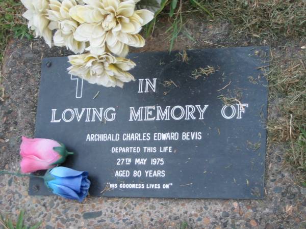 Archibald Charles Edward BEVIS  | 27 May 1975  | aged 80  |   | The Gap Uniting Church, Brisbane  | 