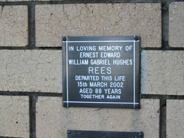 Ernest Edward William Gabriel Hughes REES  | 15 Mar 2002  | aged 88  |   | The Gap Uniting Church, Brisbane  | 