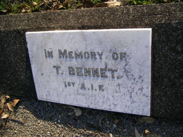 T. BENNET;  | Gheerulla cemetery, Maroochy Shire  |   | 
