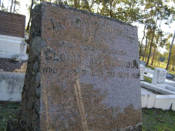 Gloria Mae PURDON, daughter,  | died 8 Sept 1931;  | Gheerulla cemetery, Maroochy Shire  |   | 