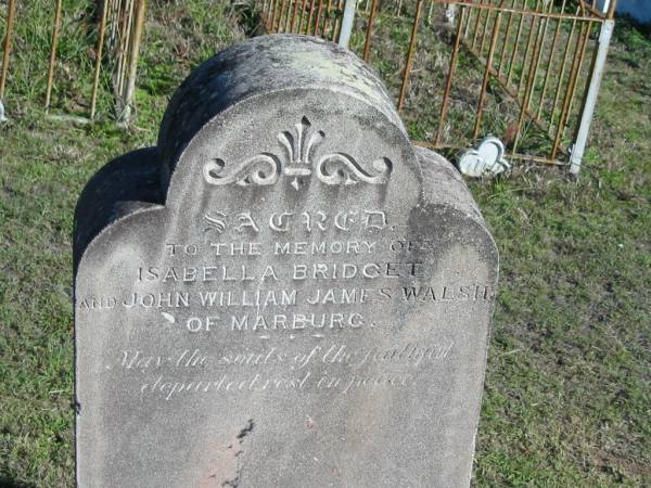 Isabella Bridget and John William James WALSH of Marburg;  | Glamorgan Vale Cemetery, Esk Shire  | 
