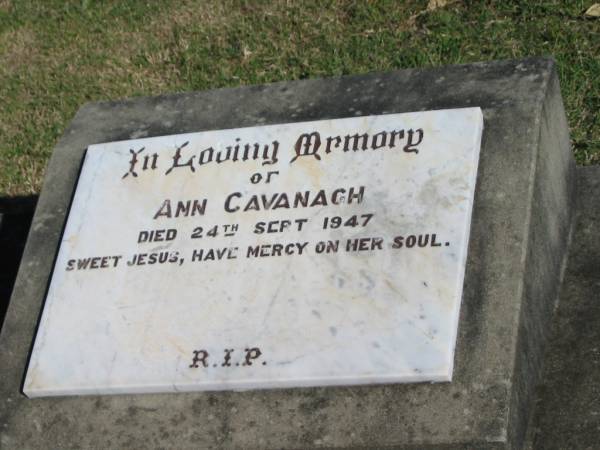 Ann CAVANAGH, died 24 Sept 1947;  | Glamorgan Vale Cemetery, Esk Shire  | 