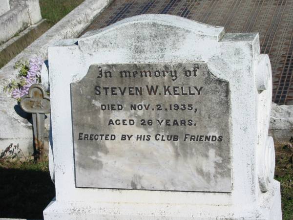 Steven W. KELLY, died 2 Nov 1935 aged 26 years;  | Glamorgan Vale Cemetery, Esk Shire  | 