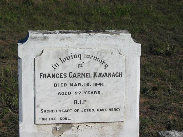 Frances Carmel KAVANAGH; 16 Mar 1941; aged 22  | Glamorgan Vale Cemetery, Esk Shire  | 