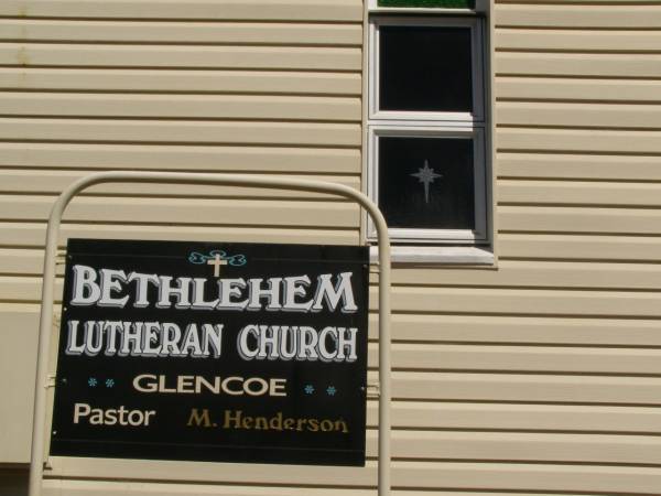 Glencoe Bethlehem Lutheran church;  | M. HENDERSON;  | Glencoe Bethlehem Lutheran cemetery, Rosalie Shire  | 