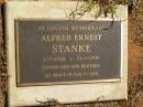Alfred Ernest STANKE, 1-7-1926 - 21-1-1998, son brother; Glencoe Bethlehem Lutheran cemetery, Rosalie Shire 