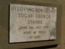 Edgar George STANKE, died 2 July 1976 aged 42 years; Glencoe Bethlehem Lutheran cemetery, Rosalie Shire 