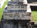 
Richard Joseph WARREN,
died 9 Feb 1939;
Cecilia Mary WARREN,
died 30 Dec 1961;
Gleneagle Catholic cemetery, Beaudesert Shire
