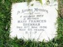 
Mary Frances BRENNAN, wife mother,
died 10 Nov 1996 aged 85 years;
Gleneagle Catholic cemetery, Beaudesert Shire
