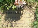 
Daphne Urith COULSON,
9-7-1909 - 9-7-1996,
mother of Kevin, Richard,Phillip, Tarlin??;
Gleneagle Catholic cemetery, Beaudesert Shire
