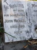 
John Michael YORE,
husband father grandfather,
died 29 March 1980 aged 74 years;
Gleneagle Catholic cemetery, Beaudesert Shire
