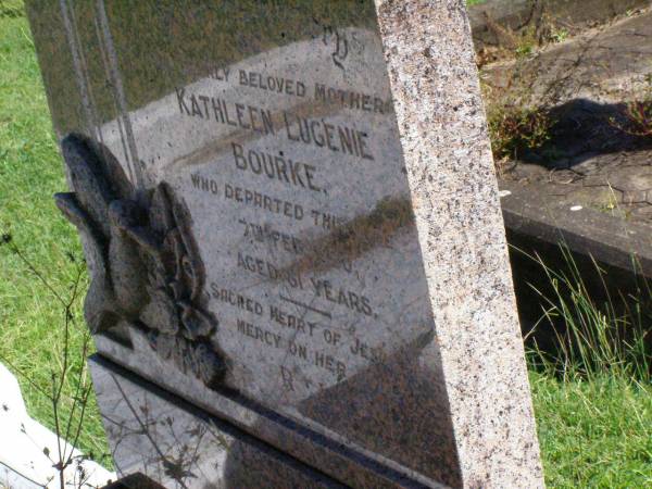 Kathleen Eugenie BOURKE, mother,  | died 7 Feb 1950 aged 81 years;  | Gleneagle Catholic cemetery, Beaudesert Shire  | 