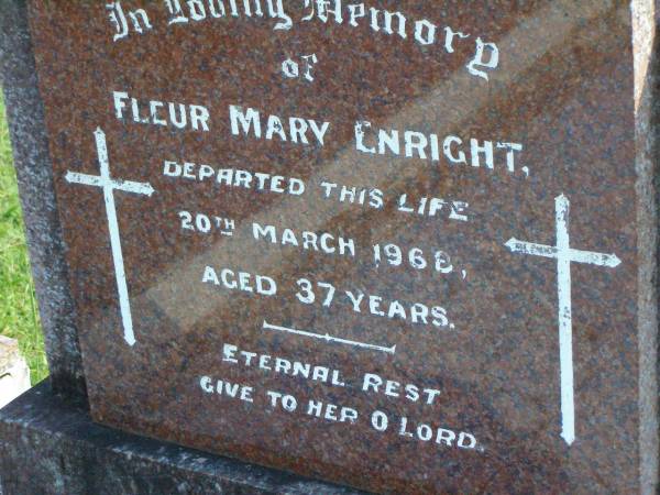 Fleur Mary ENRIGHT,  | died 20 March 1968 aged 37 years;  | Gleneagle Catholic cemetery, Beaudesert Shire  | 