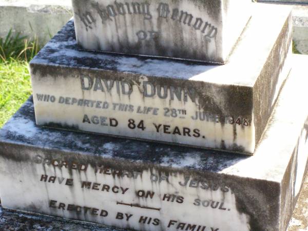 David James DUNN,  | died 9-6-1912 - 23-1-1988;  | Mary DUNN,  | died 4 April 1964;  | David DUNN,  | died 28 June 1948 aged 84 years;  | Gleneagle Catholic cemetery, Beaudesert Shire  | 