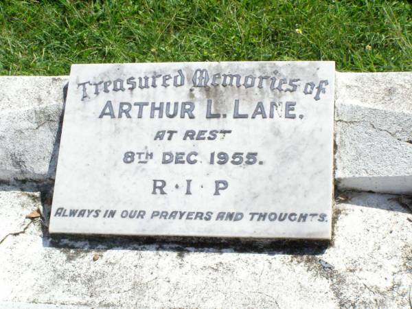 Arthur L. LANE,  | died 8 Dec 1955;  | Gleneagle Catholic cemetery, Beaudesert Shire  | 
