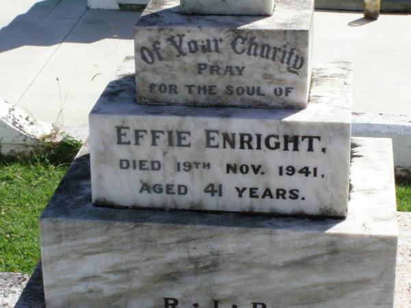 Effie ENRIGHT,  | died 19 Nov 1941 aged 41 years;  | Gleneagle Catholic cemetery, Beaudesert Shire  | 