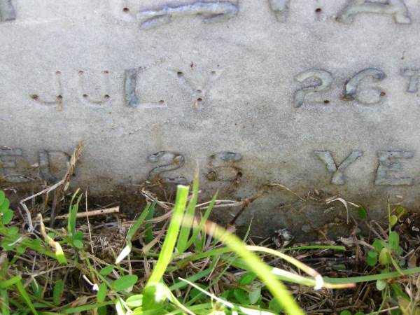 Ernest Edward PYE,  | died 26 July 1919 aged 26 years;  | Gleneagle Catholic cemetery, Beaudesert Shire  | 