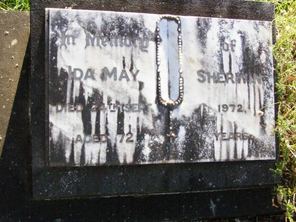 Ida May SHERWIN,  | died 24 Sept 1972 aged 72 years;  | Gleneagle Catholic cemetery, Beaudesert Shire  | 