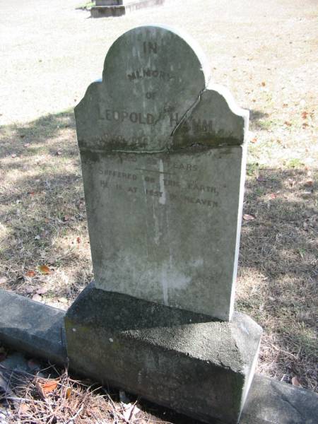 Leopold HAHM,  | died 21 Dec 1893 aged 53 years;  | God's Acre cemetery, Archerfield, Brisbane  | 