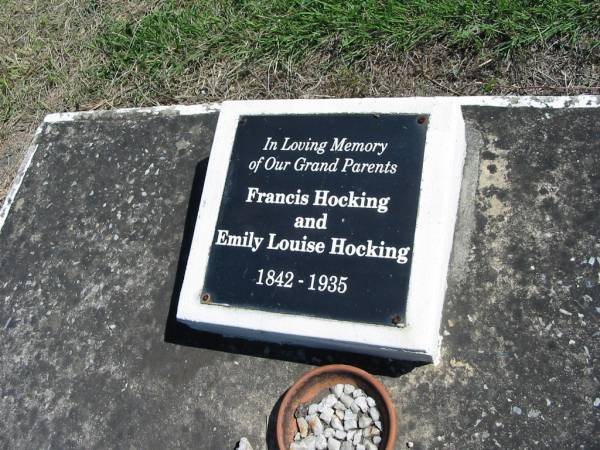 grandparents;  | Francis HOCKING and Emily Louise HOCKING,  | 1842 - 1935;  | God's Acre cemetery, Archerfield, Brisbane  | 