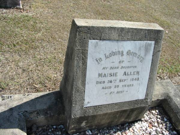 Maisie ALLEN  | 26 Sep 1940 aged 29  | God's Acre cemetery, Archerfield, Brisbane  | 