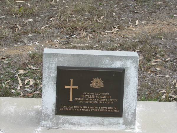 Phyllis M. SMITH died 2 Sept 1969 age 63, sister Veronica;  | Goodna General Cemetery, Ipswich.  | 
