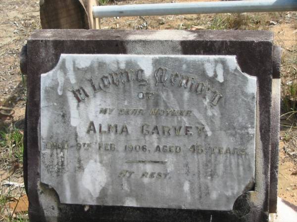 mother Alma GARVEY died 9 Feb 1906 aged 48 years;  | Goodna General Cemetery, Ipswich.  | 