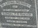 Samuel F.H. HUNTER, husband, died 9 Nov 1943 aged 51 years; Goomeri cemetery, Kilkivan Shire 